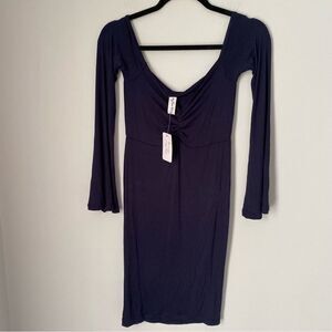 Sexy Mama Maternity Off the Shoulder Ruched Maternity Dress with Long Sleeves